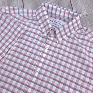 Mizzen+Main Button Down Shirt Mens Medium White Red Blue Plaid Leeward Standard